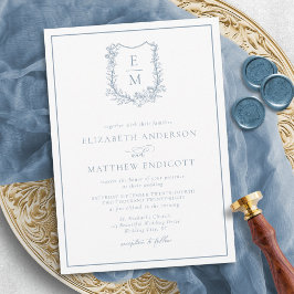 Convite Monograma Formal Crest Dusty Blue Casamento