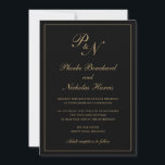 Convite Monograma Formal Elegante Casamento Preto e Dourad<br><div class="desc">Um convite de casamento preto e ouro falso de estilo tradicional com um design simples e clássico com seu monograma inicial e seus nomes em um dentro de caligrafia elegante de uma fronteira fina. Todos os elementos de design podem ser alterados na ferramenta de edição de design. Estes convites de...</div>