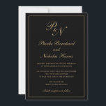 Convite Monograma Formal Elegante Casamento Preto e Dourad<br><div class="desc">Um convite de casamento preto e ouro falso de estilo tradicional com um design simples e clássico com seu monograma inicial e seus nomes em um dentro de caligrafia elegante de uma fronteira fina. Todos os elementos de design podem ser alterados na ferramenta de edição de design. Estes convites de...</div>