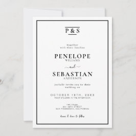 Convite Monograma Formal Preto e Branco Tudo Em Um Casamen