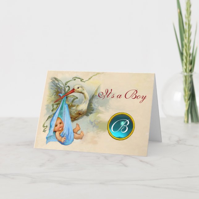 CONVITE MONOGRAMA GEM AZUL DO CHÁ DE FRALDAS DO GAROTO DE  (Frente)