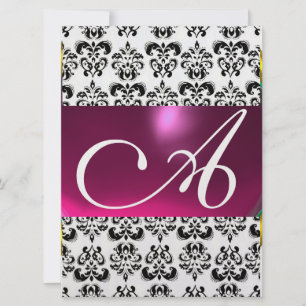 Convite MONOGRAMA GEM DAMASK roxo rosa gelo branco