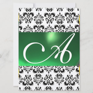 Convite MONOGRAMA GEM DAMASK verde branco