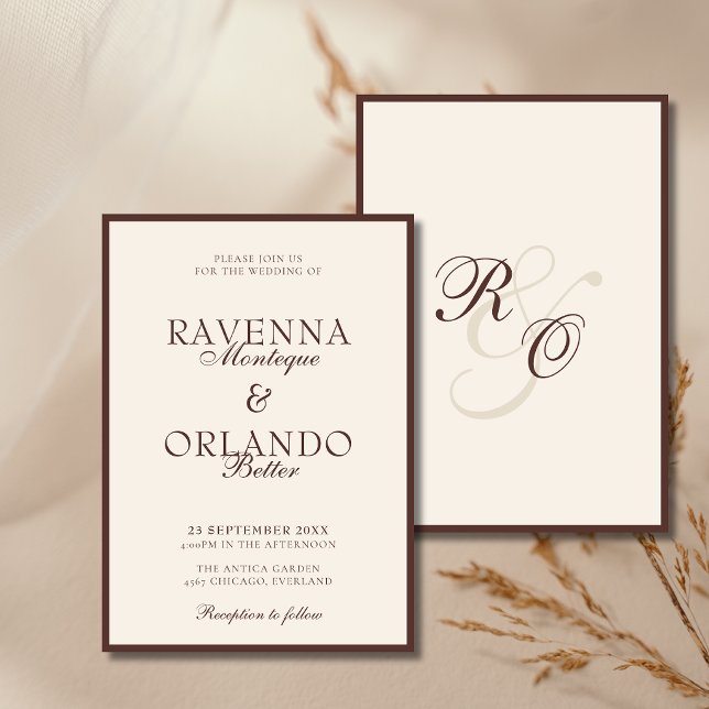 Convite Monograma Glam Ivory Chocolate | Casamento Old Mon (Criador carregado)