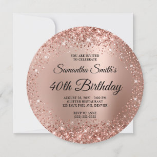 Convite Monograma Glittery Rose Gold Ombre 40º Aniversário