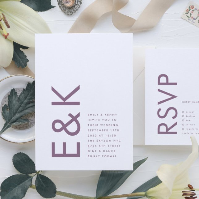 Convite Monograma Grande Ultra Puro e Branco Moderno (Invitation showcasing suite - additional items (bought separately))