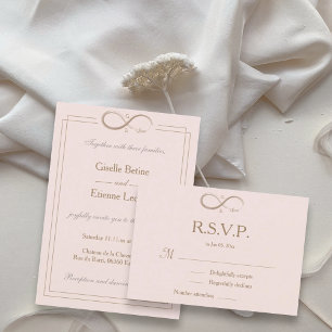 Convite Monograma Infinito Elegante Rosa Bege RSVP de Casa