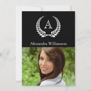 Convite Monograma Laurel Black/White