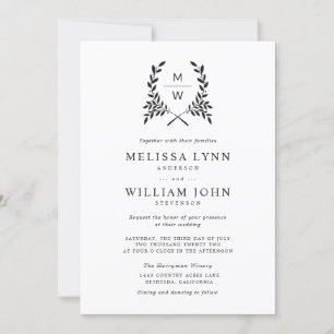 Convite Monograma Laurel com qualquer casamento de fundo