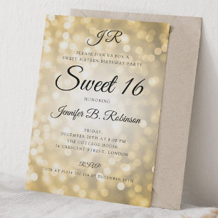 Convite Monograma Luzes Douradas Brilhantes Aniversário de