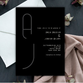 Convite Monograma Minimal Moderno em Matte Casamento Preto