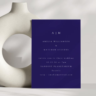 Convite Monograma Minimalista Azul Moderno Casamento Tendê