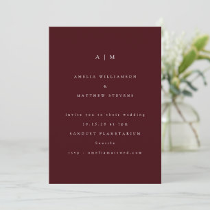 Convite Monograma Minimalista Casamento Burgundy Elegante