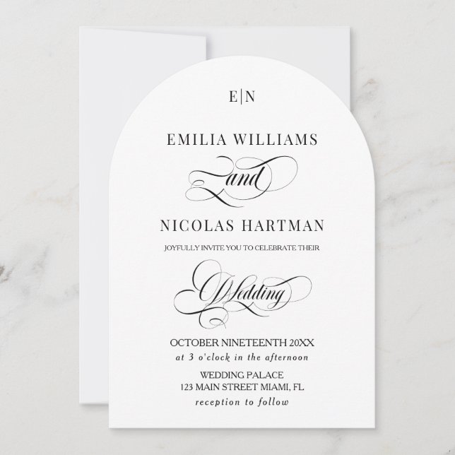 Convite Monograma Minimalista Clássico Casamento Branco (Frente)