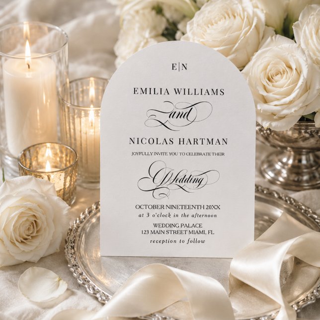 Convite Monograma Minimalista Clássico Casamento Branco (Criador carregado)