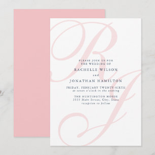 Convite Monograma Mínimo de Casamento Rosa Elegante