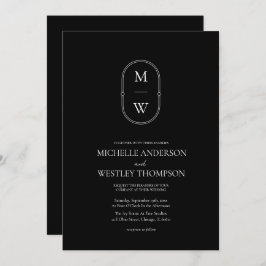 Convite Monograma mínimo preto e branco tudo em um único c