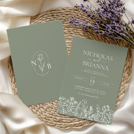 Convite Monograma Moderno Casamento Boho Flor Silvestre Ve