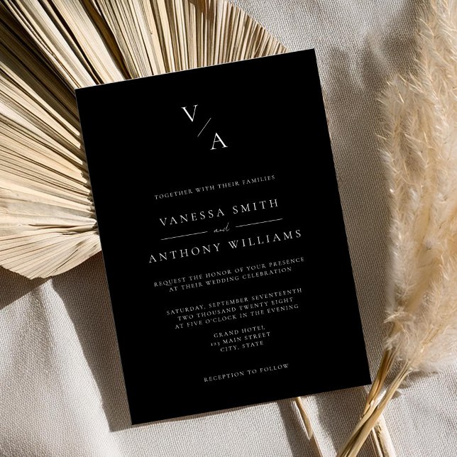 Convite Monograma Moderno Elegante Casamento Preto e Branc (Criador carregado)