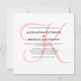 Convite Monograma Moderno Elegante em Casamento Rosa