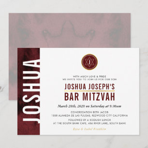 Convite MONOGRAMA MODERNO PARA BAR MITZVAH barra lateral v