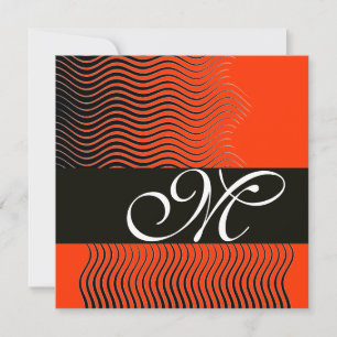 Convite MONOGRAMA na moda WAVES, preto e branco, vermelho