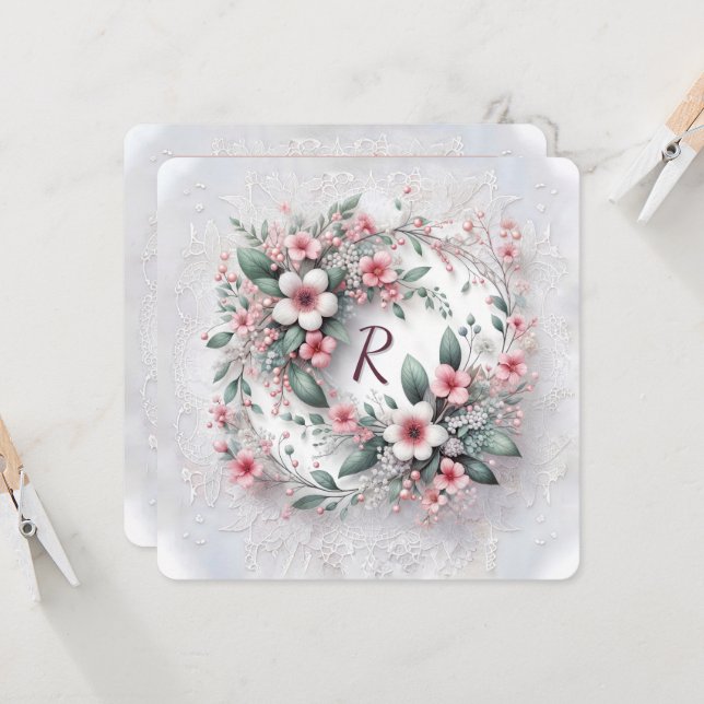 Convite Monograma Na Verruagem Floral De Casamento Elegant (Frente/Verso In Situ)