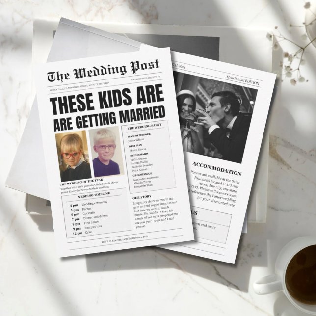 Convite Monograma personalizado, casamento de jornal engra (Criador carregado)