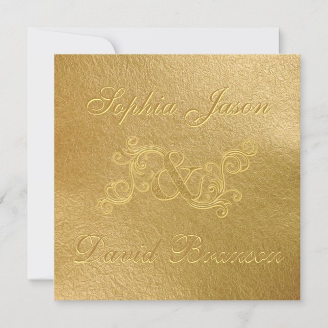 Convite Monograma Personalizado de Casamento Dourado 3D Fo (Frente)