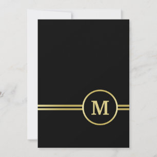 Convite Monograma personalizado de ouro elegante a preto