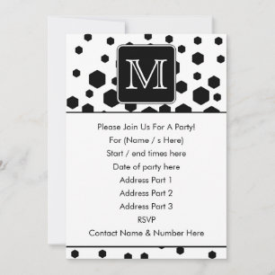 Convite Monograma Personalizado Preto e Branco. Pontos Hex