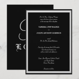 Convite Monograma Preto Branco Formal