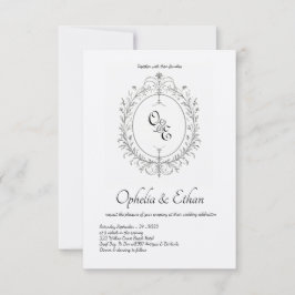 Convite Monograma preto e branco Cachorro vitoriano