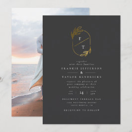 Convite Monograma Preto e Dourado | Foto de Casamento Mini