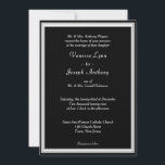 Convite Monograma Preto Formal<br><div class="desc">Tema de casamento formal com fundo preto esboçado em padrão geométrico de prata e branco. Os Nomes das Noivas e do Groom estão em um script branco. Personalize o lado de trás com Monograma em um elegante roteiro de cor prateada acima da palavra Amor escrito em texto de casamento branco....</div>