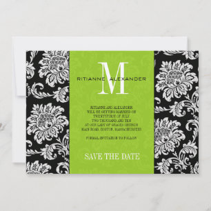 Convite Monograma Preto Verde Damasko Casamento Salve A Da