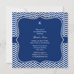 Convite Monograma Real Azul Chevron Bridal