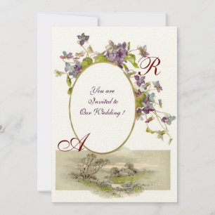 Convite MONOGRAMA ROMÂNTICA /VIOLETAS,roxo verde,creme