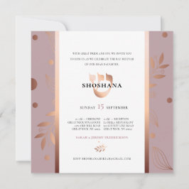 Convite Monograma Rosa Dourado Bat Mitzvah - Hebraico SHIN