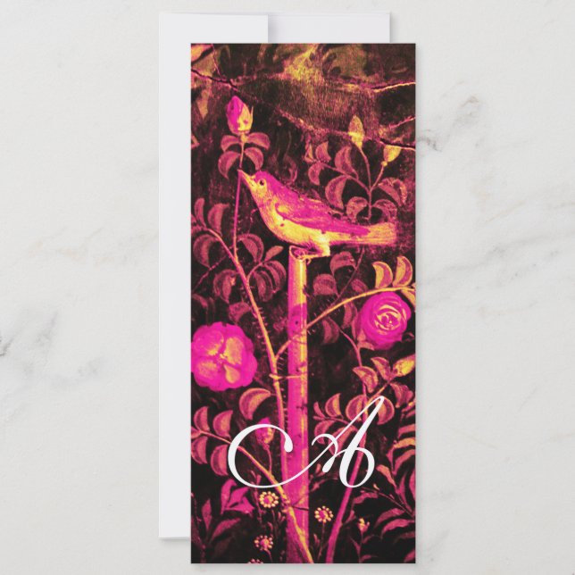 Convite MONOGRAMA ROSAS E ROUXINOL, Vermelho Preto Champan (Frente)