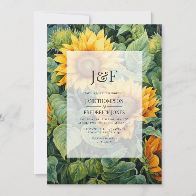 Convite Monograma Rustic Green & Sunflower Wedding (Frente)