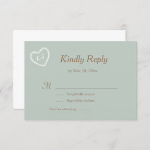 Convite Monograma Sage White Dourado Heart Shapding RSVP