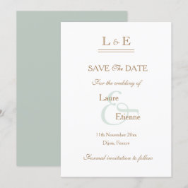 Convite Monograma Salva Data Sage Branco Ouro E Comercial