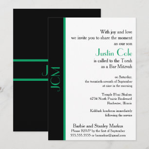 Convite Monograma Shamrock Verde Bar Preto Mitzvah