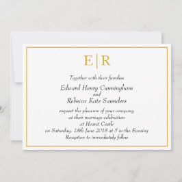 Convite Monograma Simples Casamento Dourado Elegante