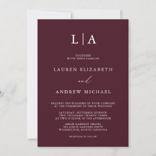 Convite Monograma Simples Casamento Minimalista Invita