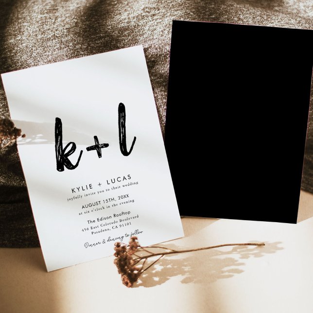 Convite Monograma Simples Casamento Preto e Branco (Criador carregado)