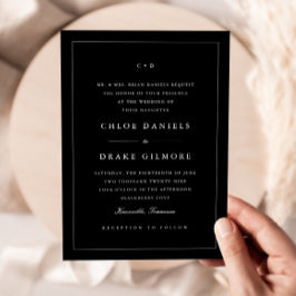 Convite Monograma Simples de Casamento Preto e Branco