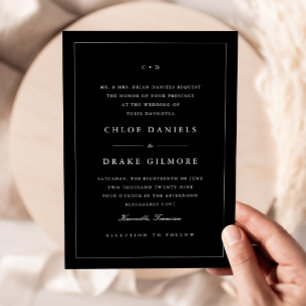 Convite Monograma Simples de Casamento Preto e Branco