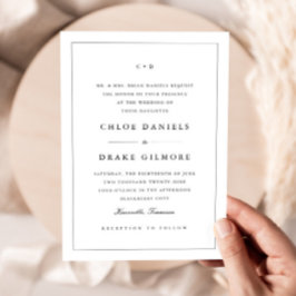 Convite Monograma Simples de Casamento Preto e Branco